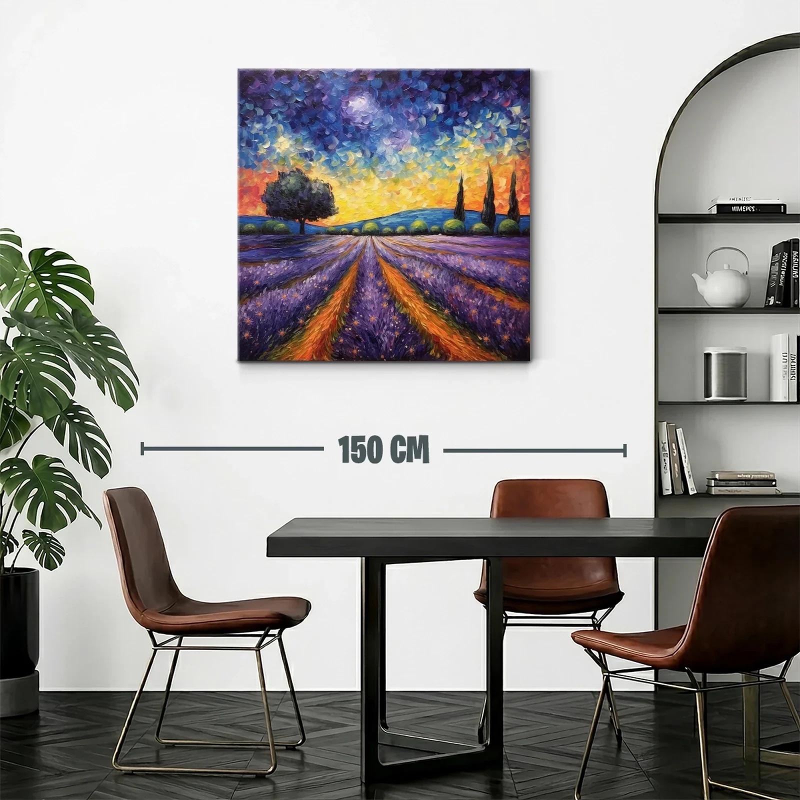 Paisaje de atardecer con campos de lavanda vibrantes — miniatura 2