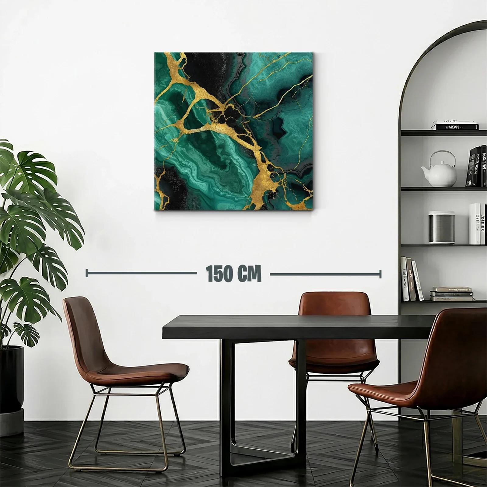 Cuadro abstracto en tonos verdes y dorados con diseño armonioso — miniatura 2
