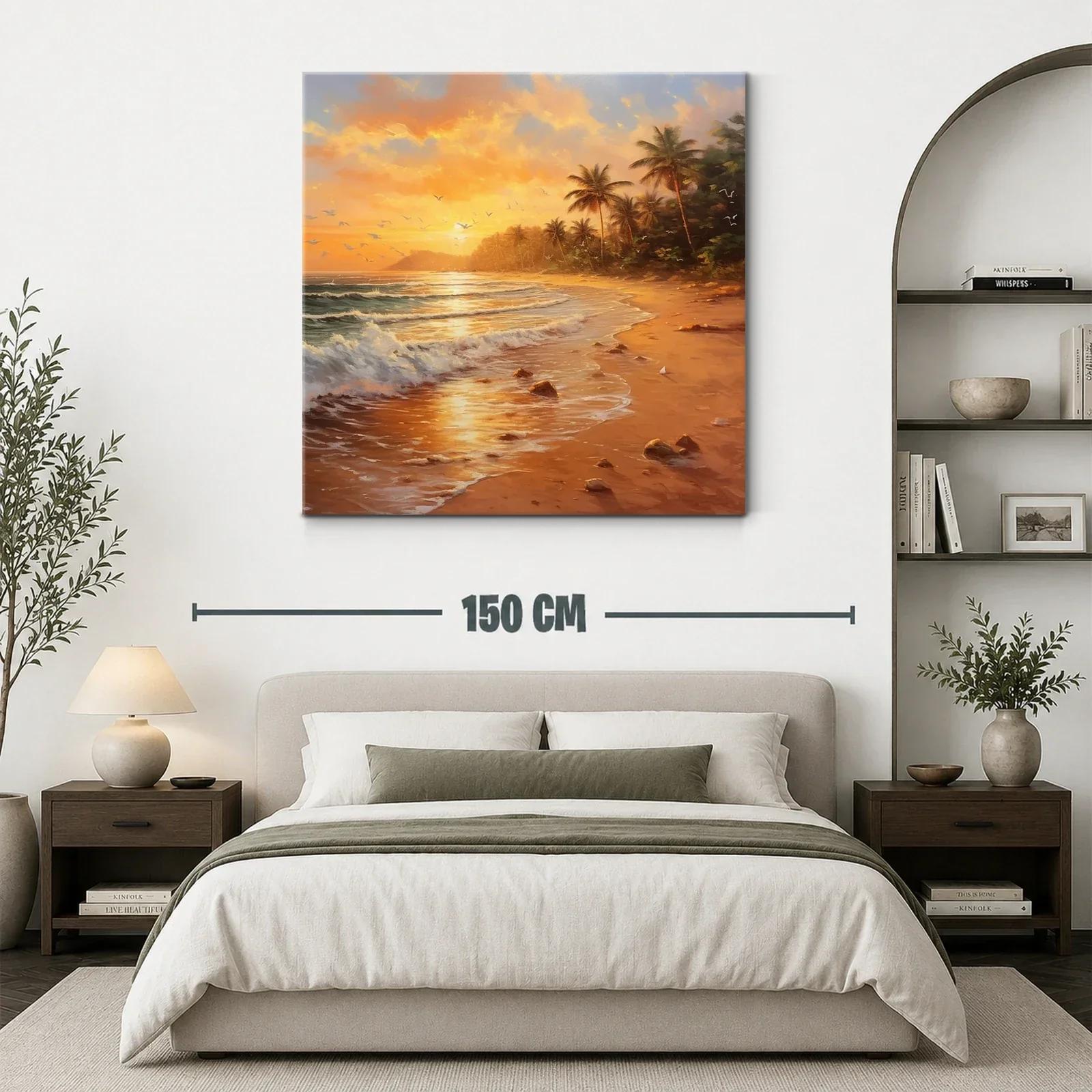 Sereno atardecer tropical con palmeras y olas suaves — miniatura 3