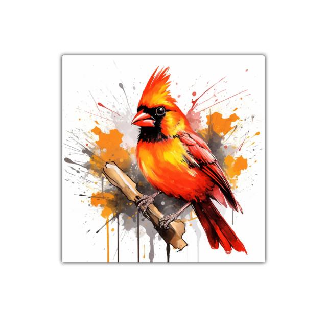 Cuadro decorativo de pájaro cardenal en tonos cálidos vivos