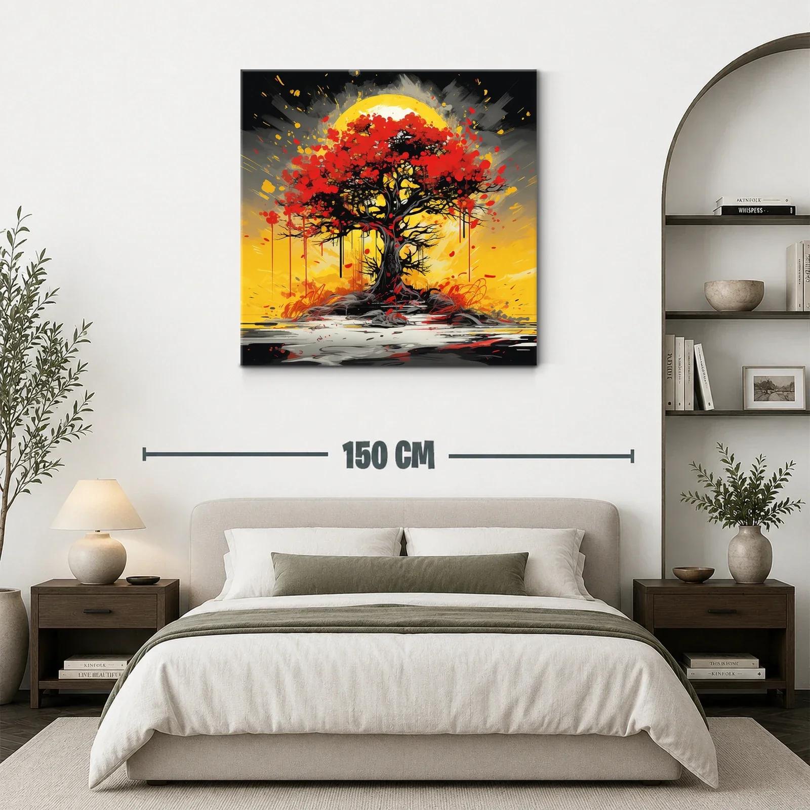 Árbol rojo vibrante con fondo amarillo intenso — miniatura 3