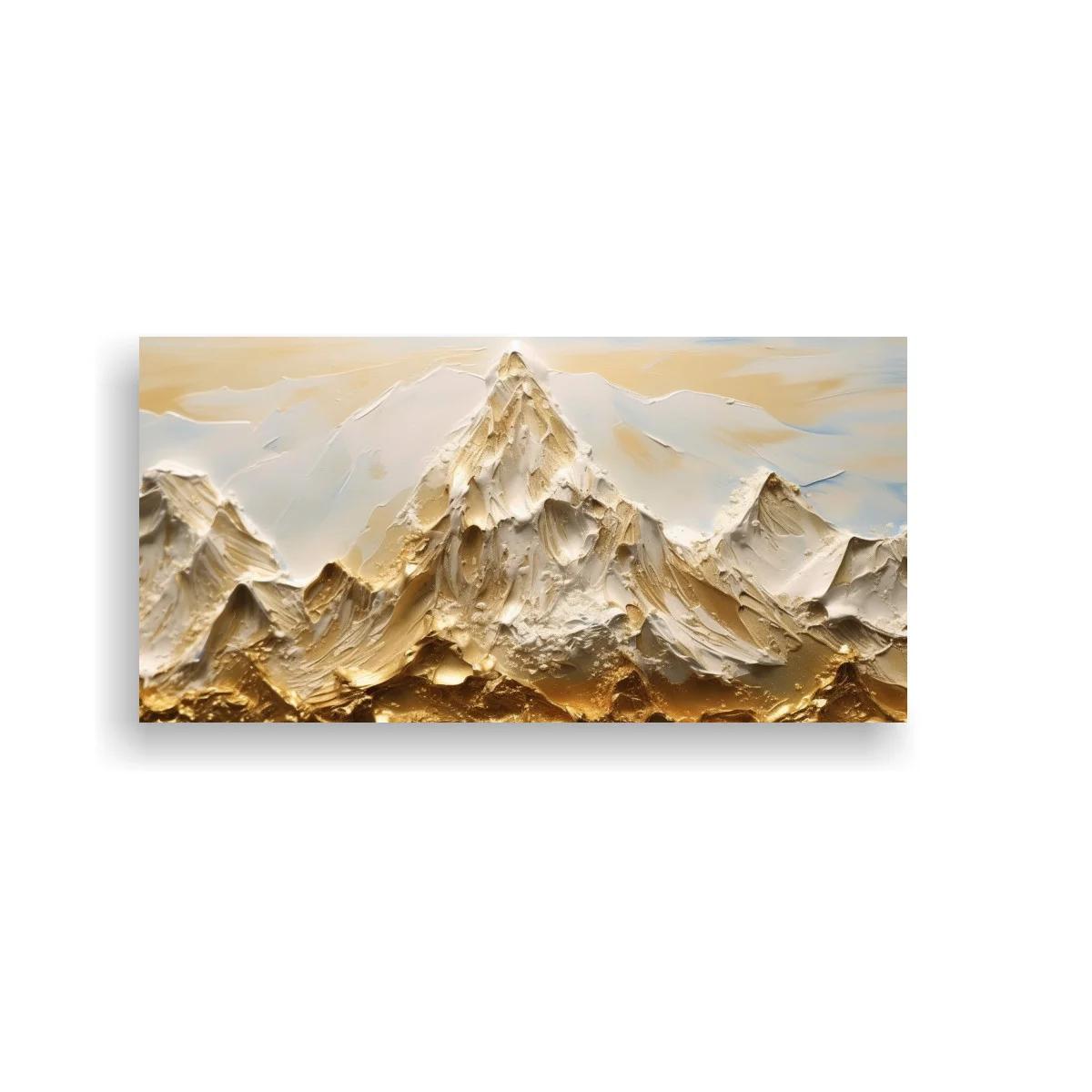 Cuadro cordillera de montañas nevadas con picos dorados
