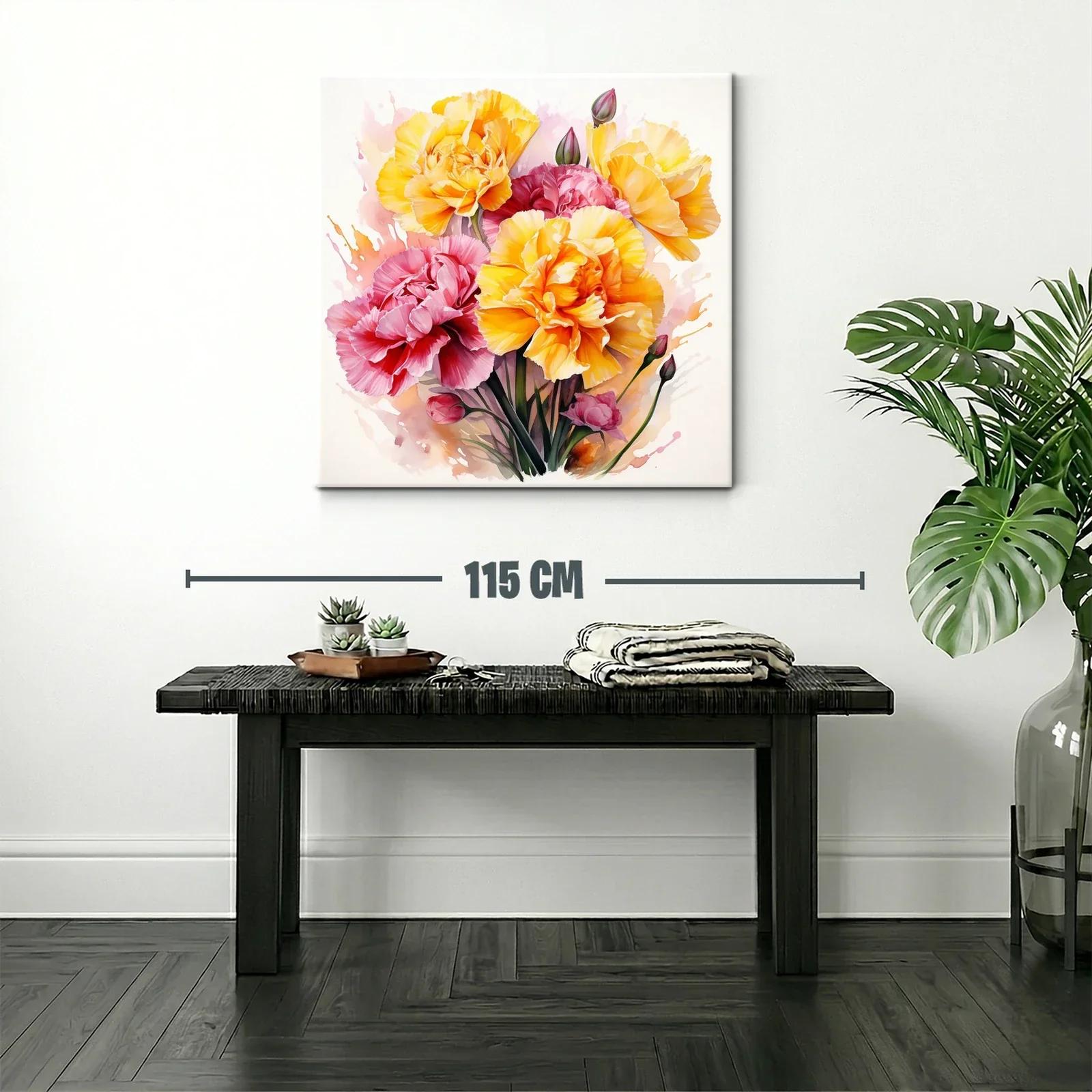 Cuadro floral vibrante con claveles en tonos amarillos y rosas — miniatura 2