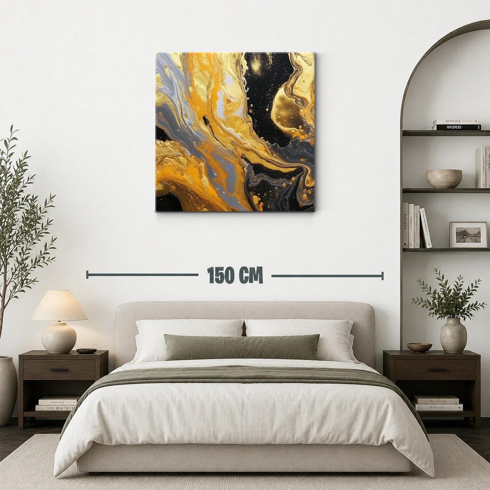 Cuadro abstracto con vibrantes tonos dorados y negros — miniatura 3