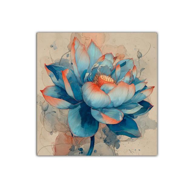 Flor Azul con Detalles Rojizos en Estilo Acuarela