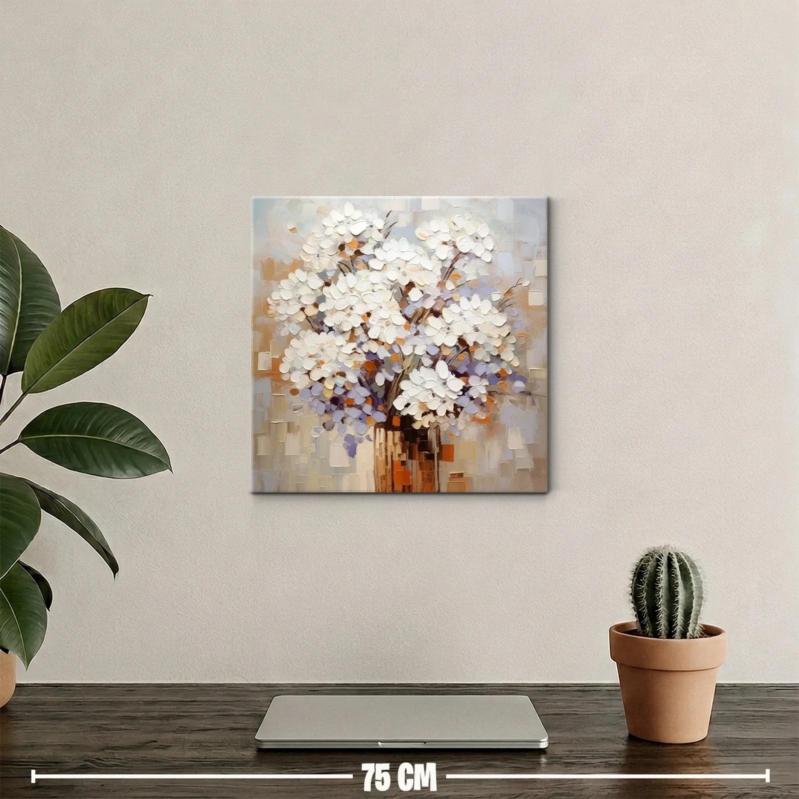 Cuadro moderno con ramo de flores blancas y tonos cálidos — miniatura 2