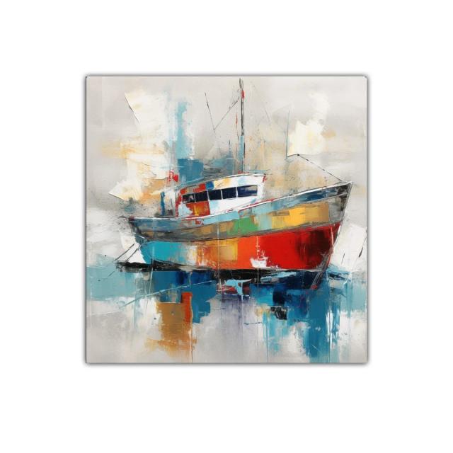 Barco colorido con reflejos vibrantes y estilo moderno