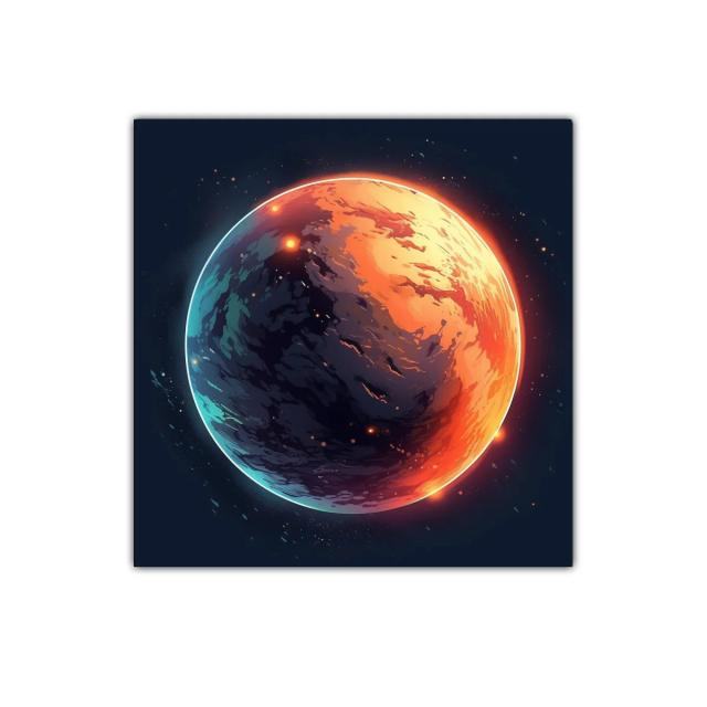 Planeta en tonos cálidos y fríos con brillo intenso