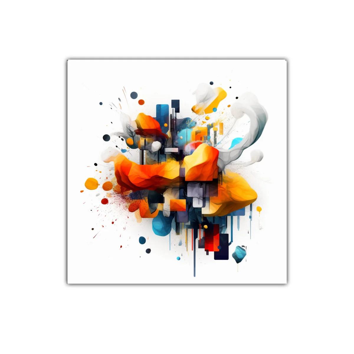 Cuadro abstracto con formas vibrantes en tonos cálidos y fríos — imagen principal