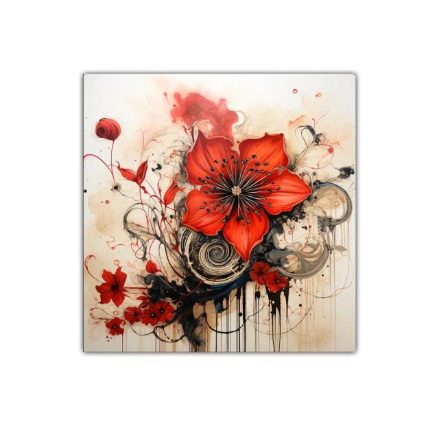 Cuadro decorativo con flores rojas vibrantes y diseño abstracto