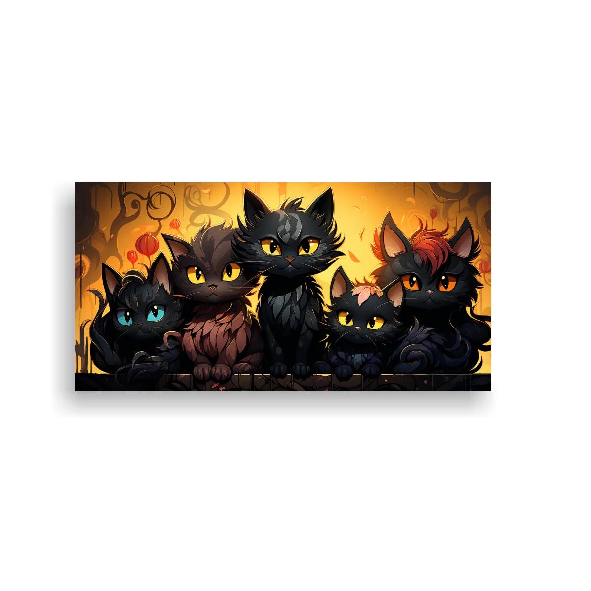 Cuadro grupo de gatos negros con mechón rojizo