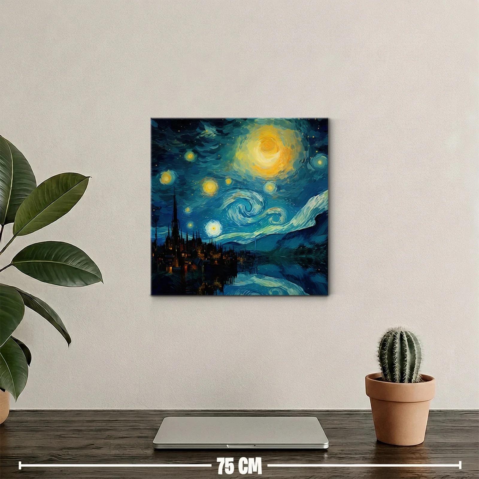 Noche estrellada sobre ciudad con reflejos intensos — miniatura 2
