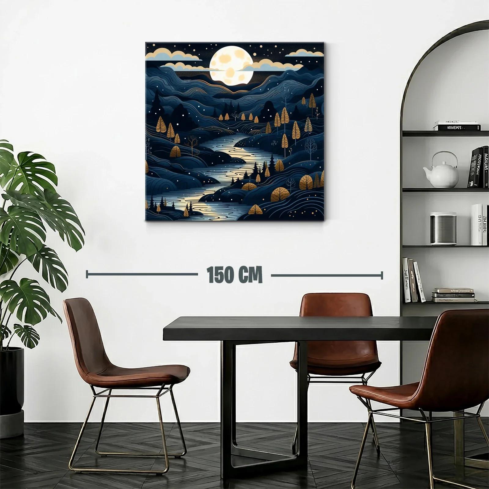 Paisaje nocturno con río y luna llena iluminando el valle — miniatura 2