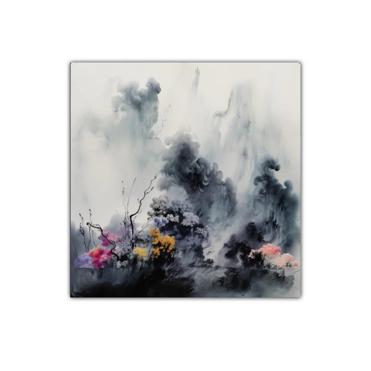 Paisaje Abstracto con Flores y Nubes en Tonos Suaves — imagen principal