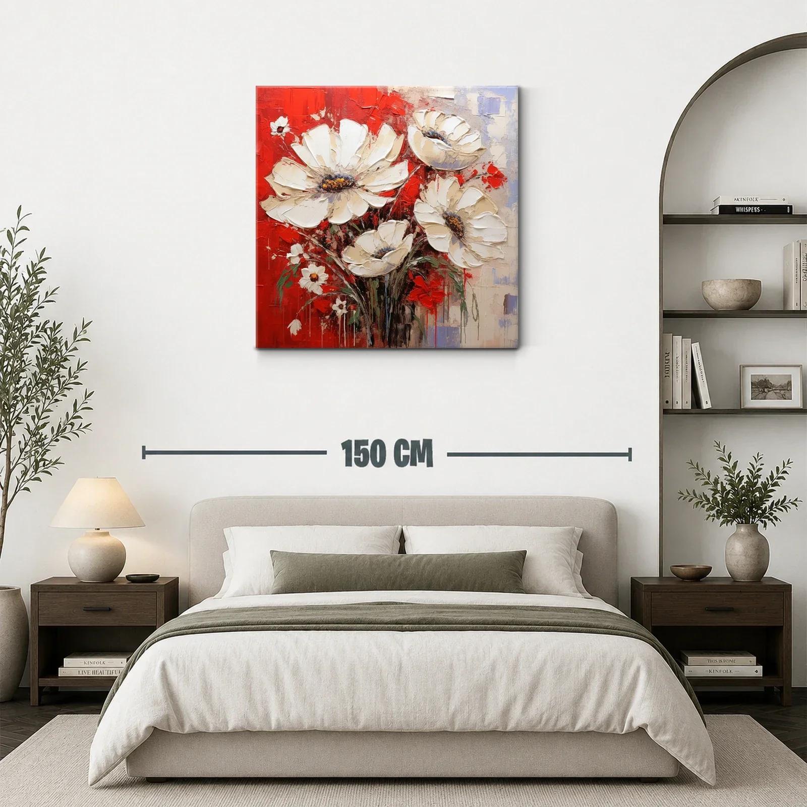 Flores blancas sobre fondo rojo intenso y texturas vibrantes — miniatura 3