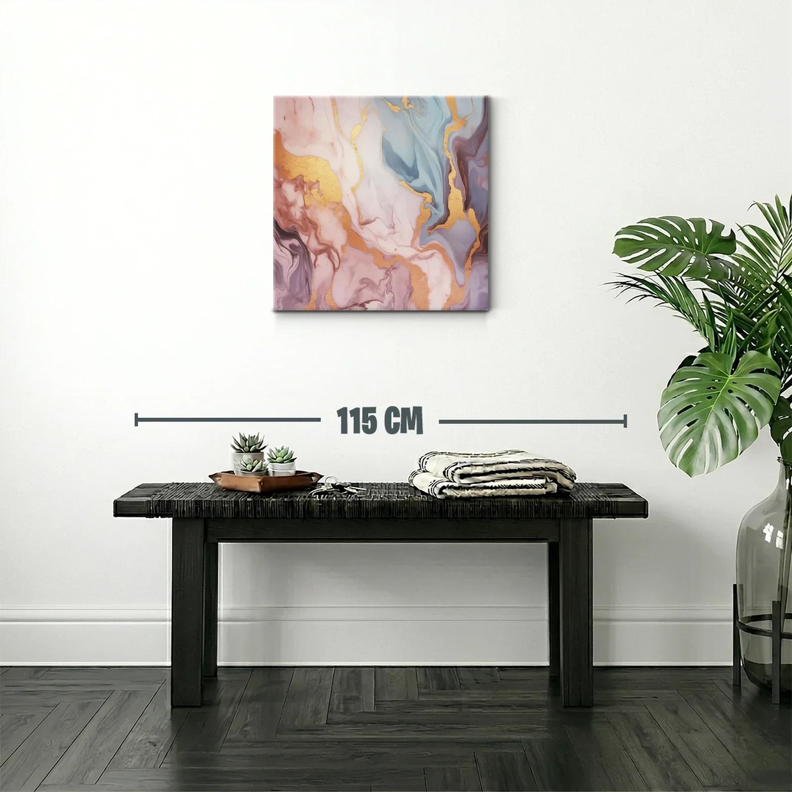 Cuadro abstracto en tonos pastel con detalles dorados — miniatura 2
