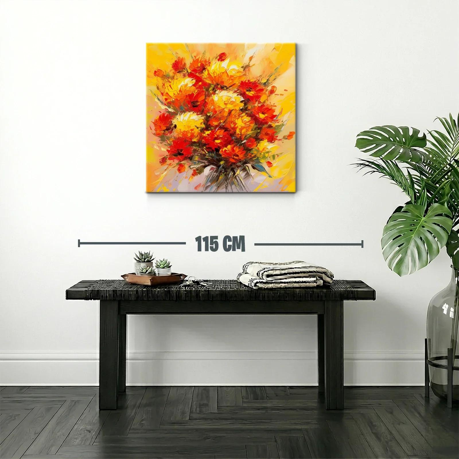 Cuadro moderno con ramo vibrante de flores rojas y amarillas — miniatura 2