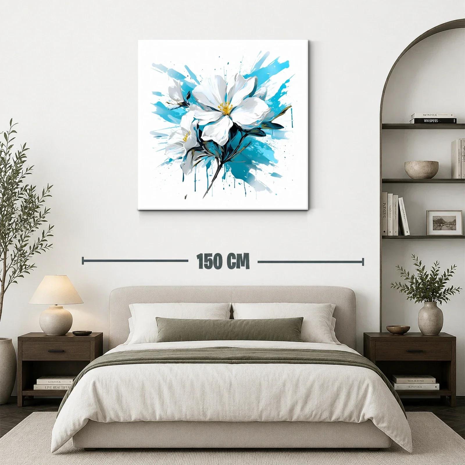Cuadro con flores blancas y fondo azul vibrante — miniatura 3