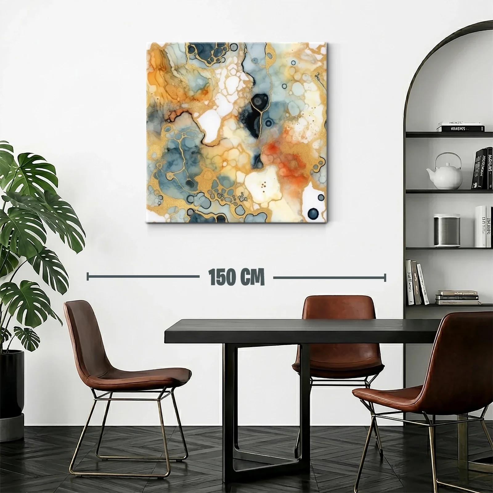 Cuadro abstracto con tonos dorados y azules intensos — miniatura 2
