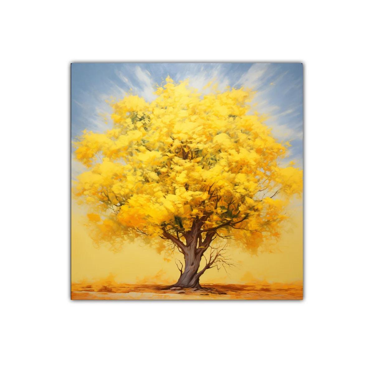 Árbol con follaje dorado bajo cielo suave azul — imagen principal
