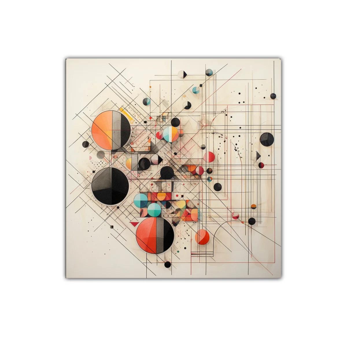 Composición geométrica con círculos y líneas entrelazadas