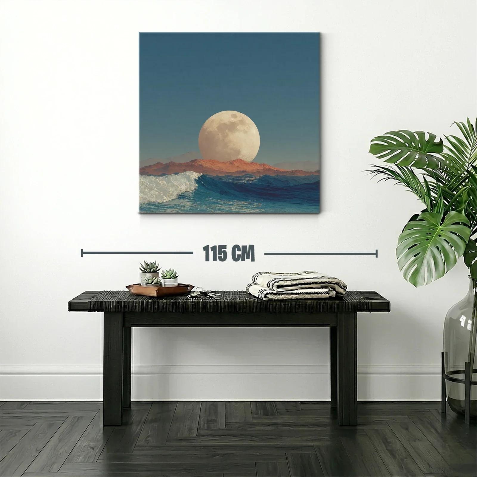 Cuadro con luna gigante sobre horizonte marino al atardecer — miniatura 2