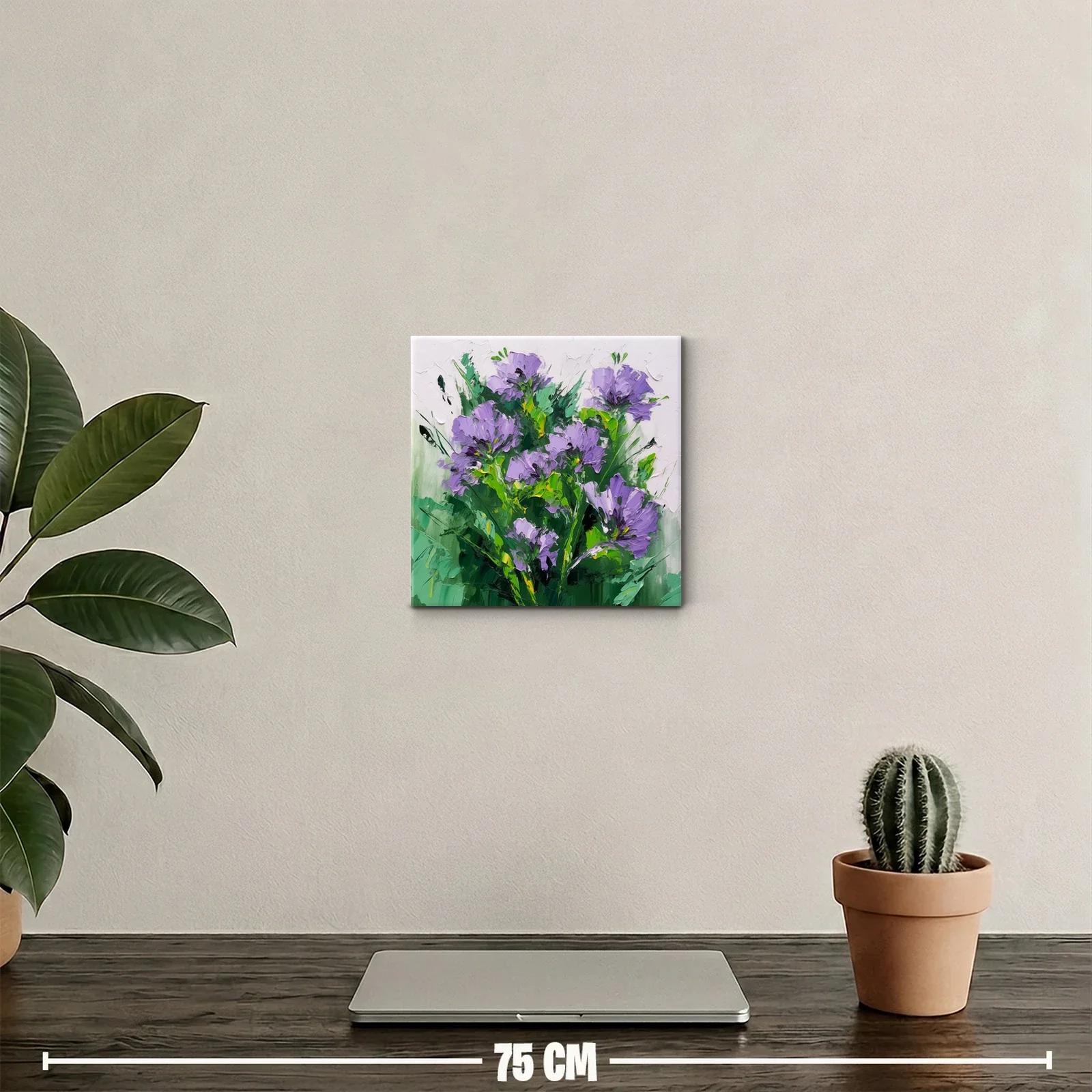 Cuadro moderno con flores lilas y follaje verde intenso — miniatura 2
