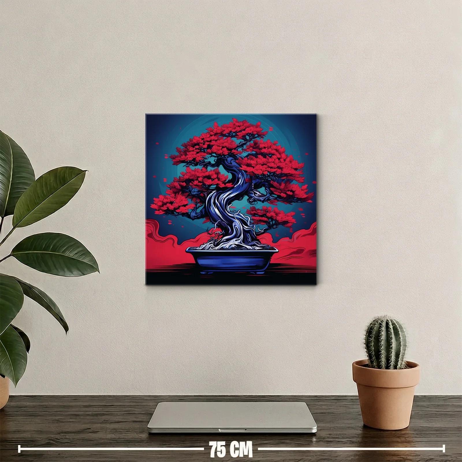 Bonsái rojo vibrante con fondo azul profundo — miniatura 2