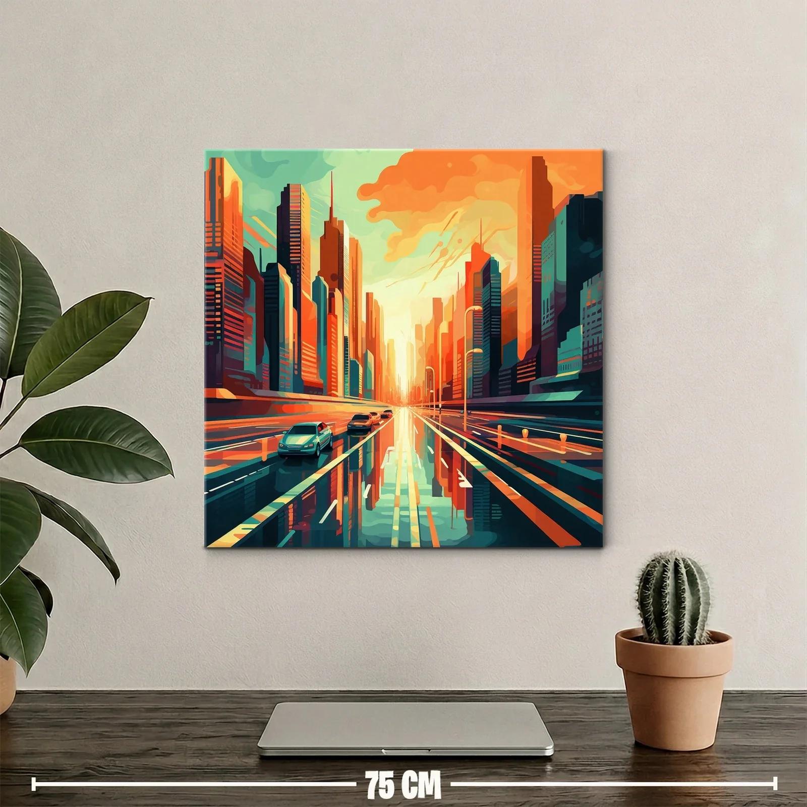 Atardecer urbano con reflejos vibrantes en ciudad moderna — miniatura 2