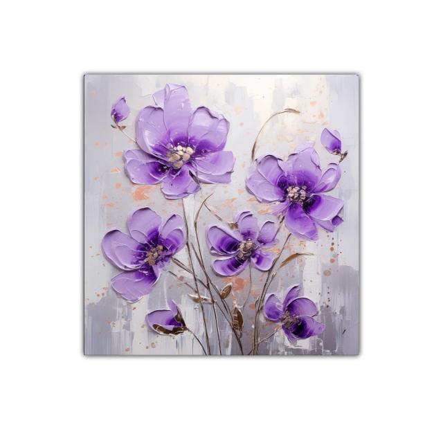 Cuadro floral con flores moradas en estilo moderno