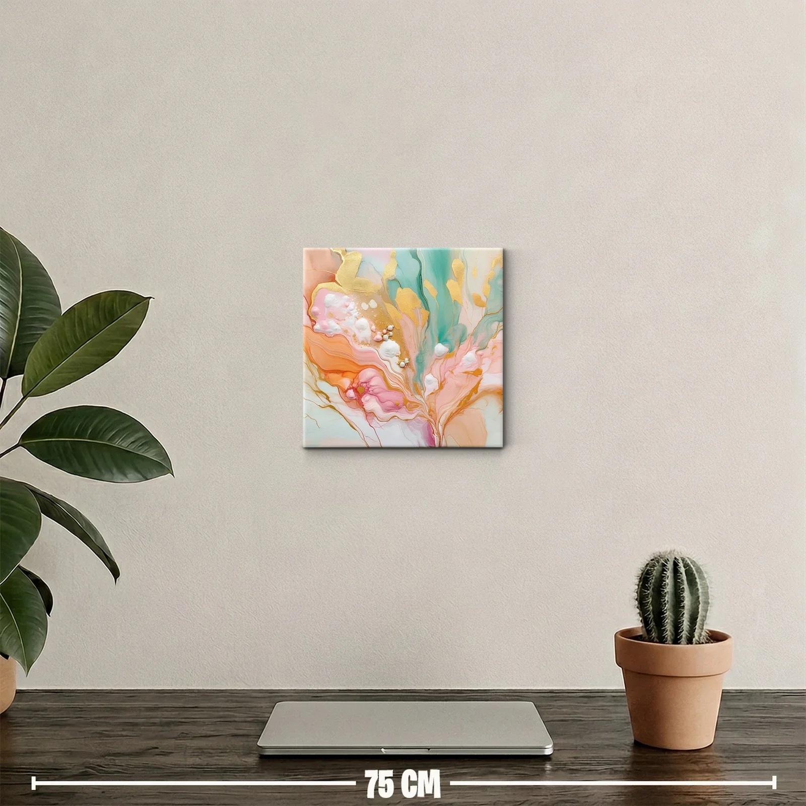 Cuadro decorativo con fluidez en tonos pastel y dorado — miniatura 2