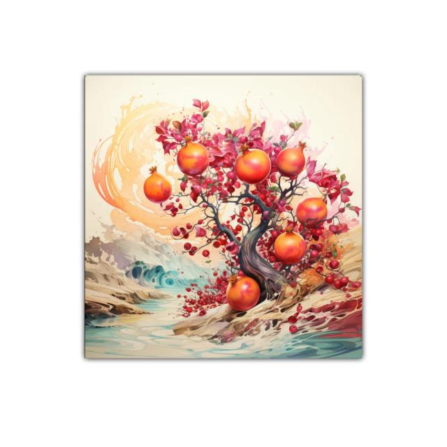 Cuadro decorativo árbol frutal con granadas vibrantes