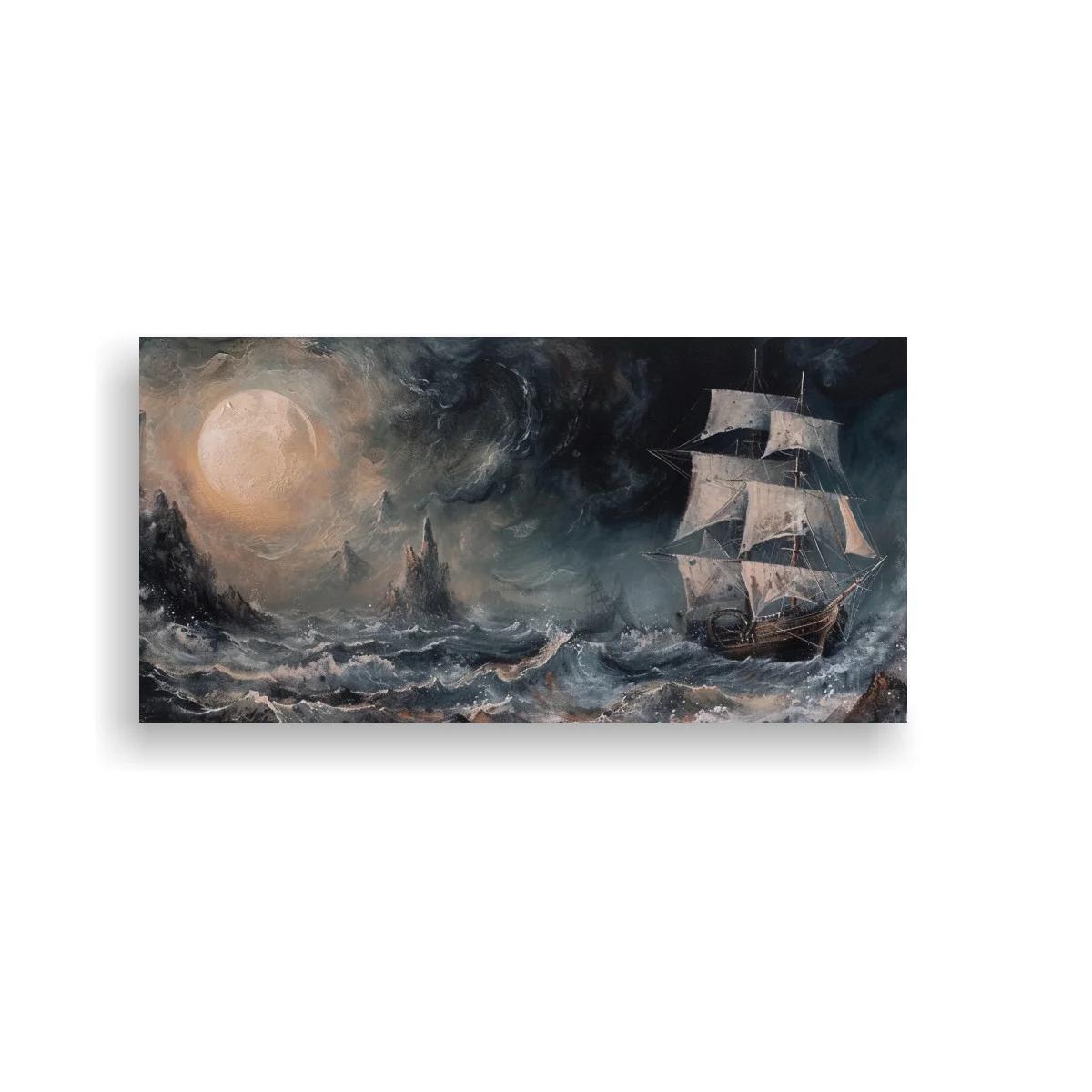 Cuadro velero bajo la luna en mar embravecido