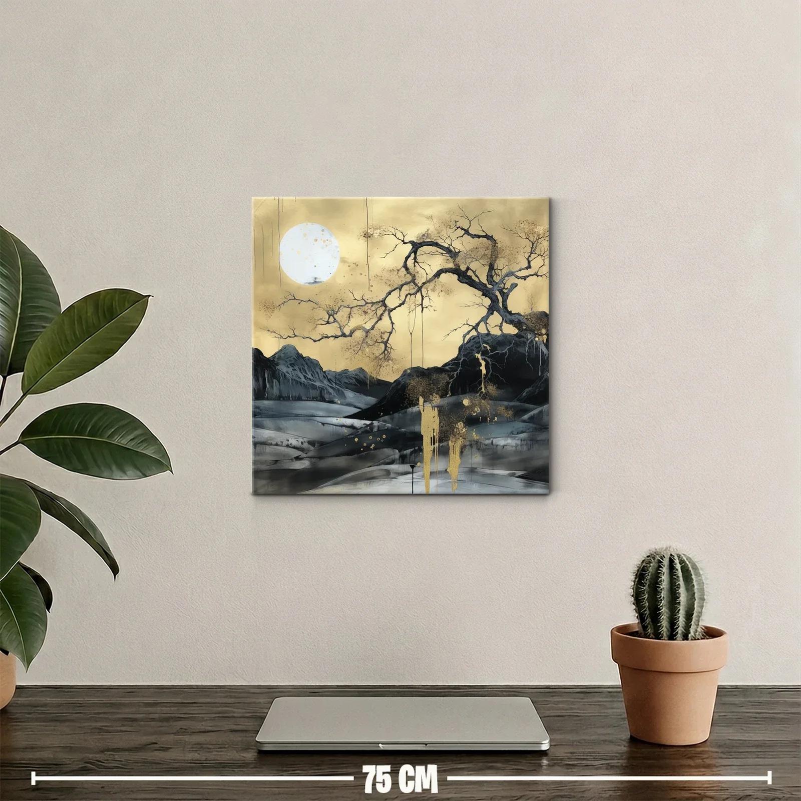 Paisaje nocturno con luna llena y árbol dorado — miniatura 2