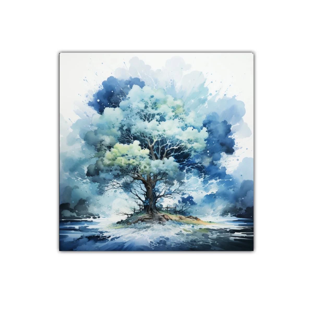 Árbol azul en isla flotante con fondo abstracto — imagen principal