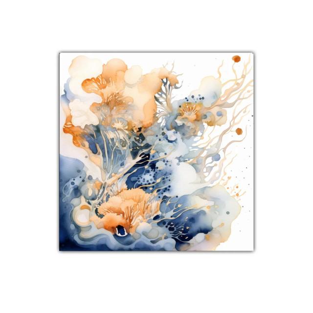 Cuadro decorativo con formas orgánicas y tonos cálidos y fríos