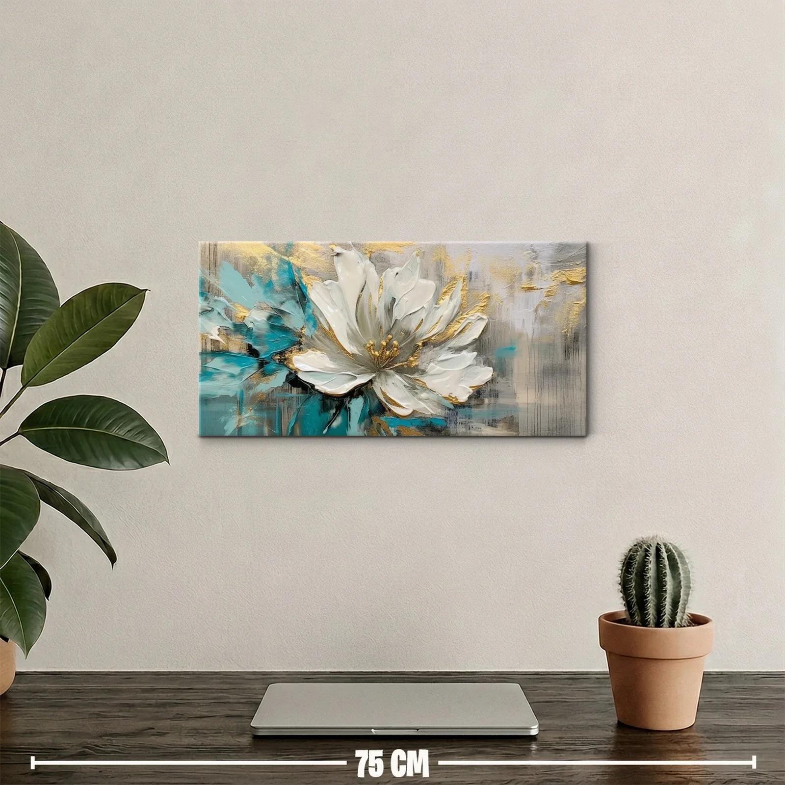 Cuadro flor de loto blanca con manchas turquesa — miniatura 2