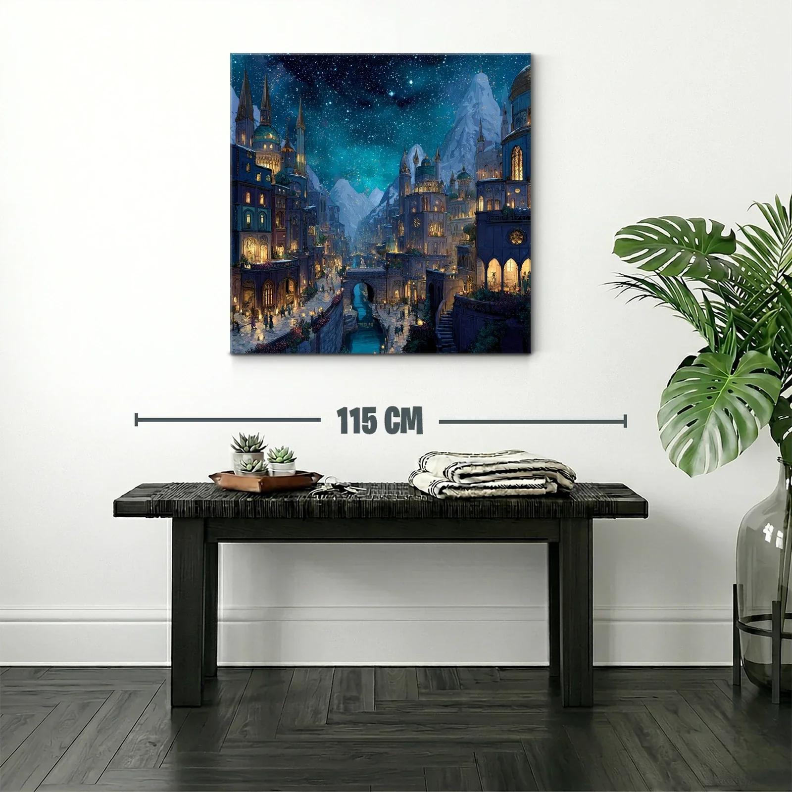 Ciudad fantástica nocturna bajo un cielo estrellado brillante — miniatura 2