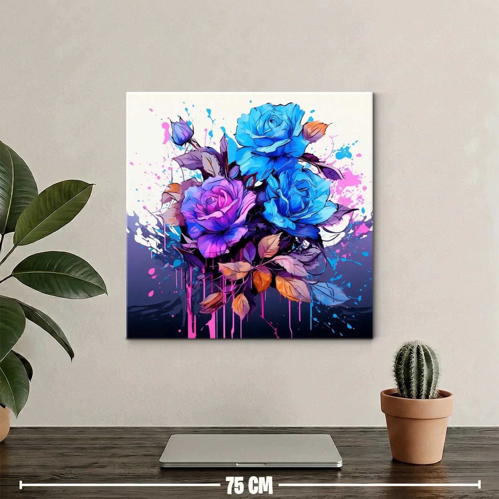 Ramo vibrante de rosas azules y violetas con hojas otoñales — miniatura 2