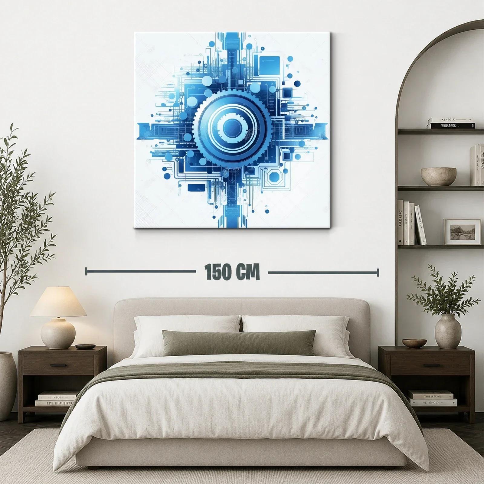 Cuadro abstracto con diseño tecnológico en tonos azules — miniatura 3