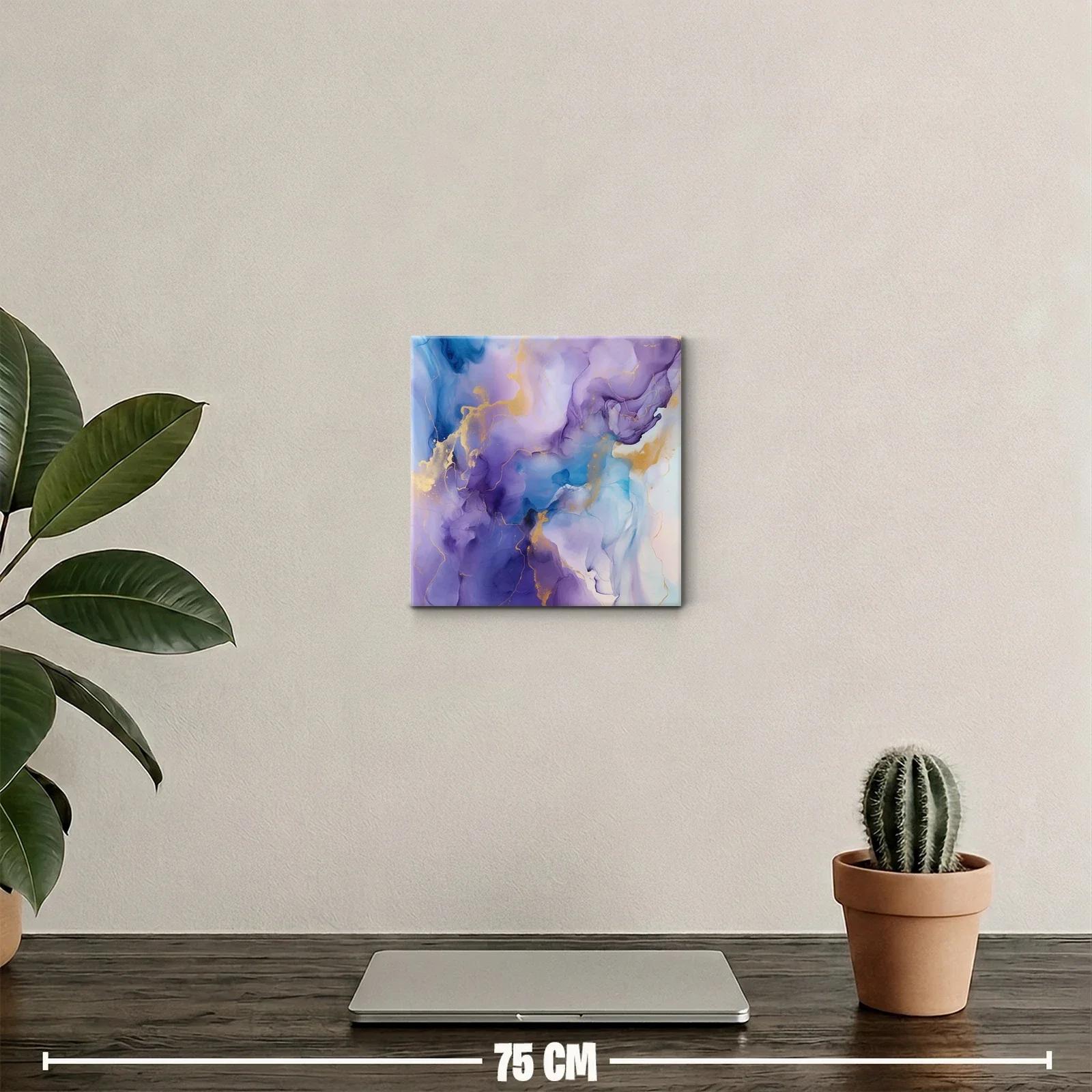 Cuadro abstracto en tonos violeta azul y dorado — miniatura 2