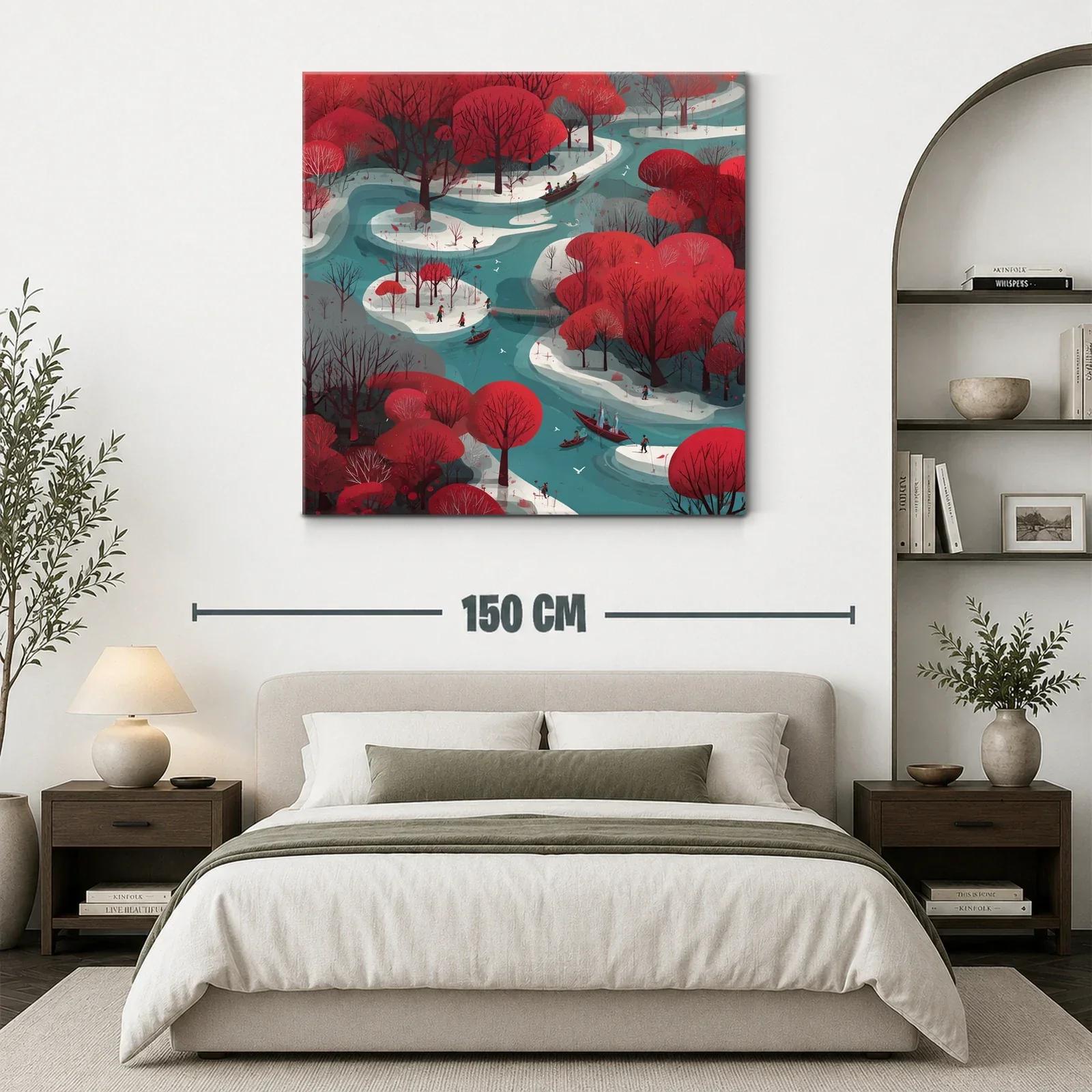 Paisaje de río con árboles rojos y caminos curvos — miniatura 3