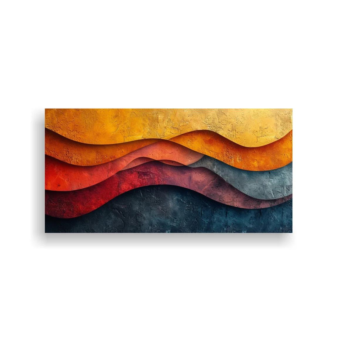 Cuadro capas onduladas abstractas con contraste cálido y frío