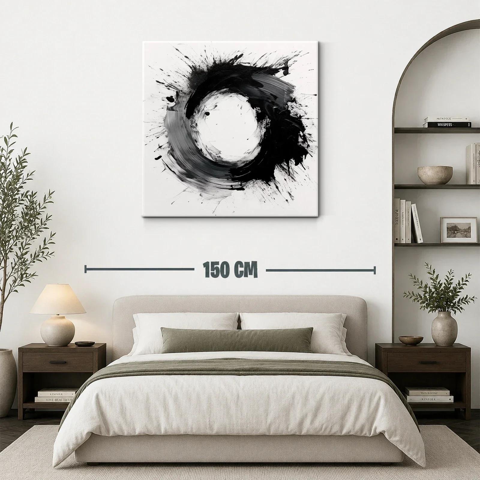 Cuadro abstracto con formas circulares en blanco y negro — miniatura 3