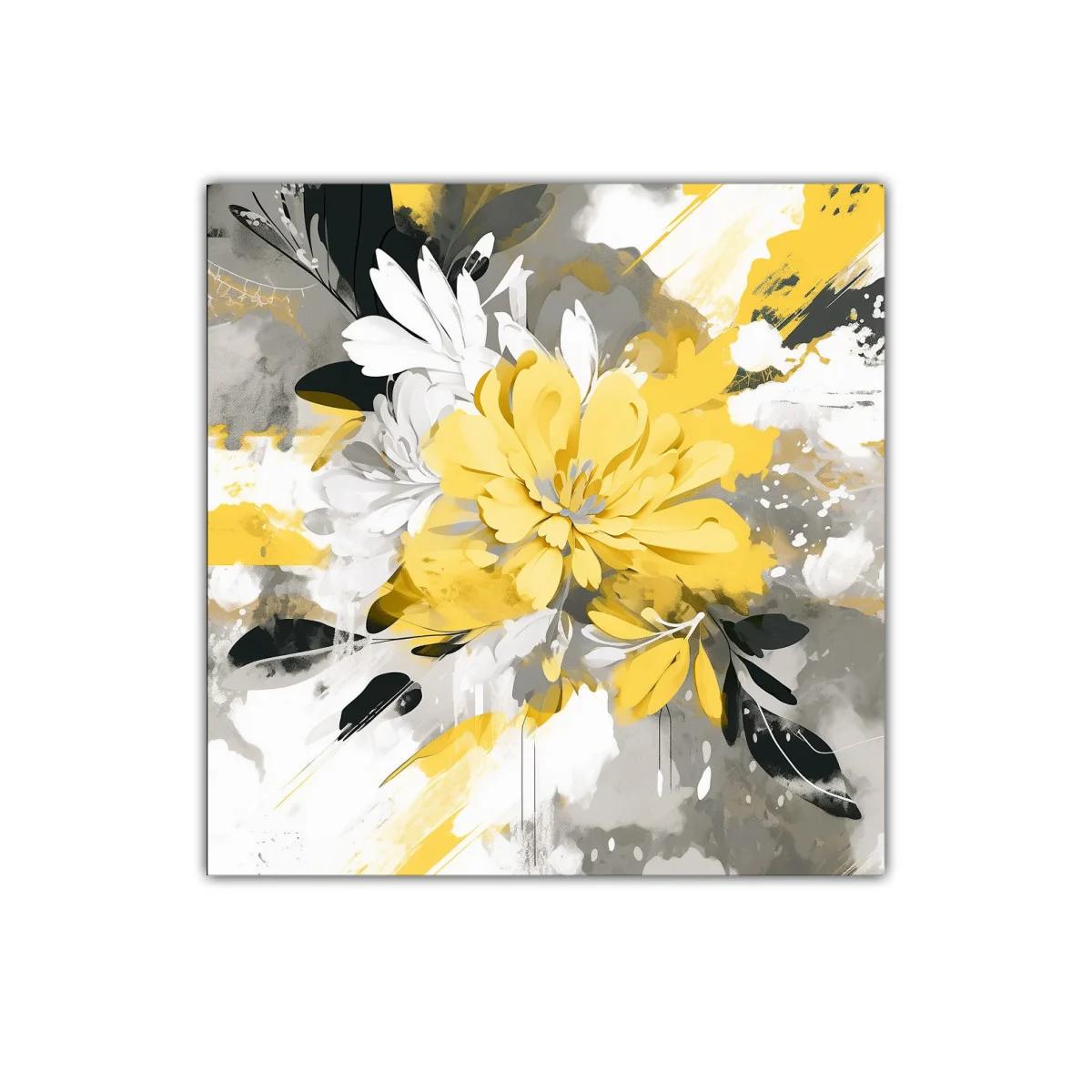 Flor Abstracta en Amarillo Gris y Blanco Moderna y Vibrante