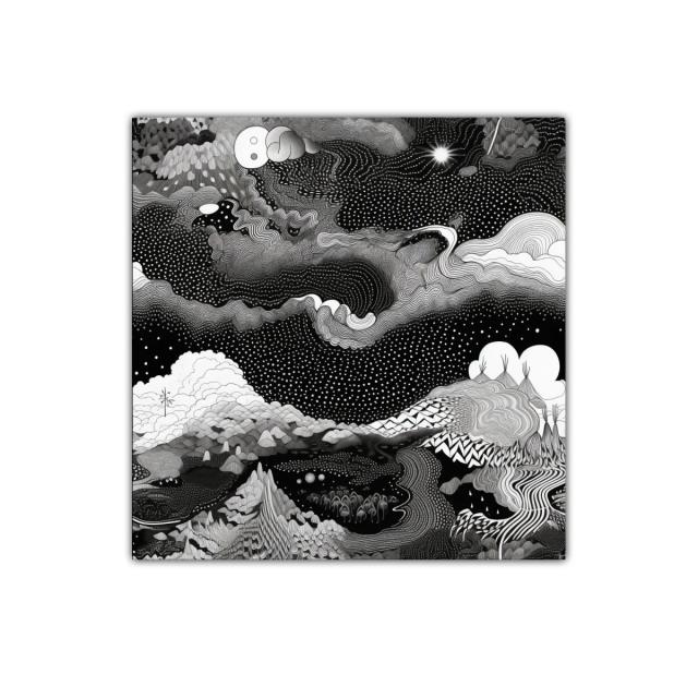 Paisaje cósmico abstracto en blanco y negro impactante