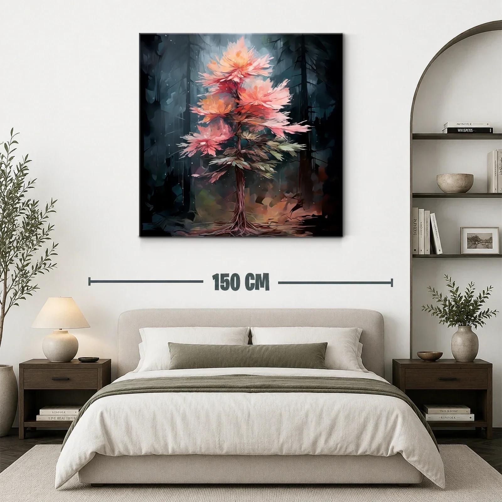 Árbol con flores en tonos cálidos sobre fondo oscuro — miniatura 3