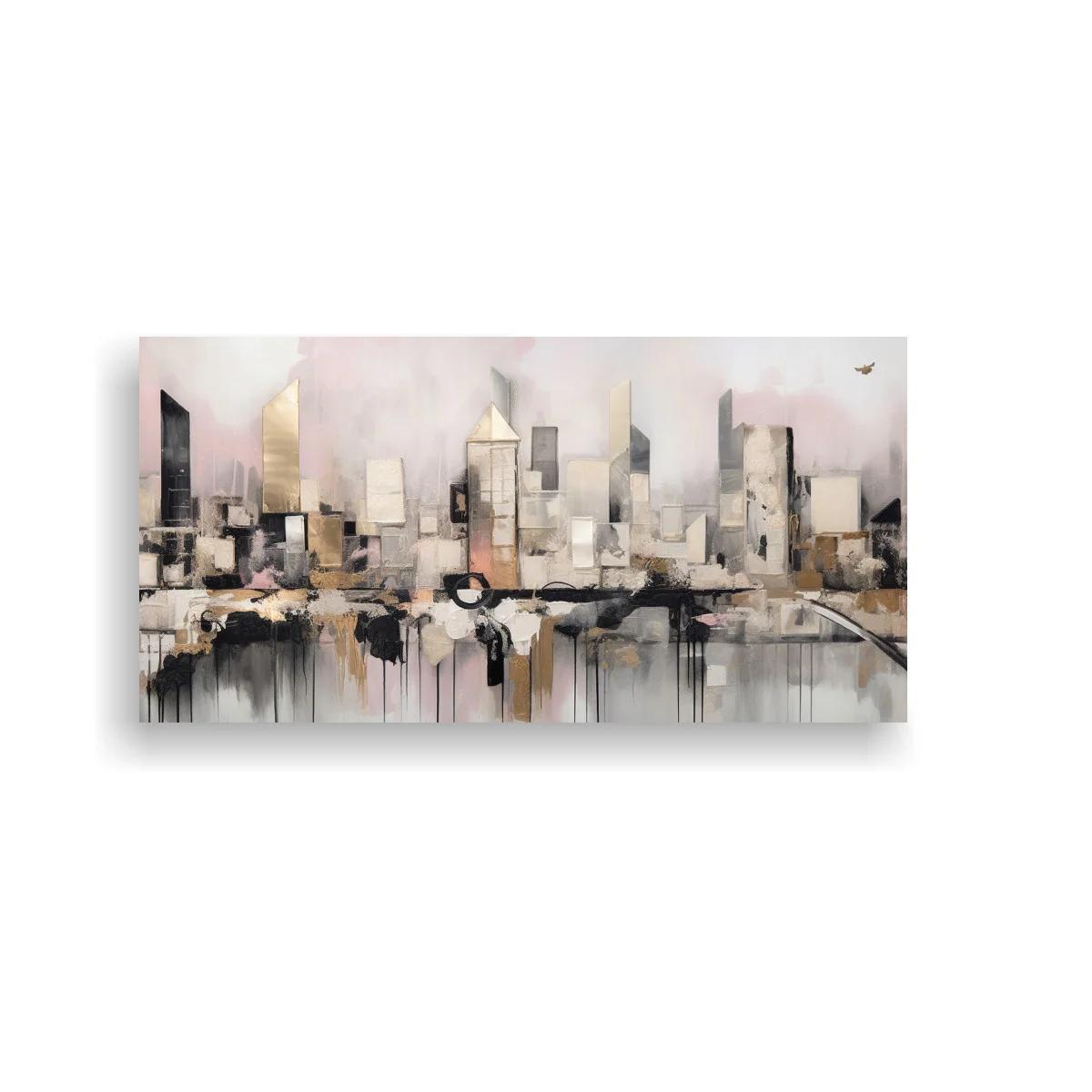 Cuadro skyline urbano abstracto con reflejos alargados