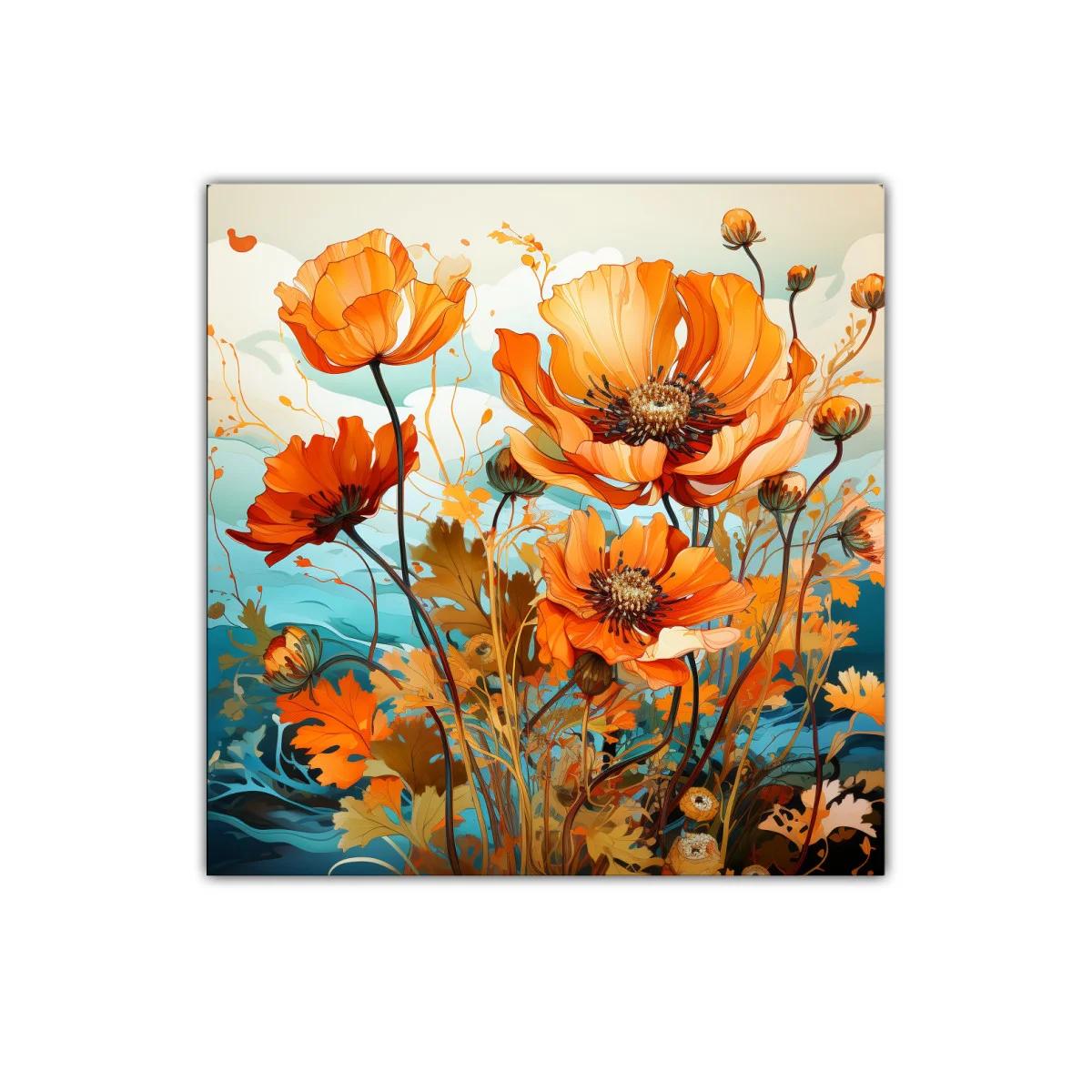 Flores anaranjadas vibrantes con fondo en tonos azules