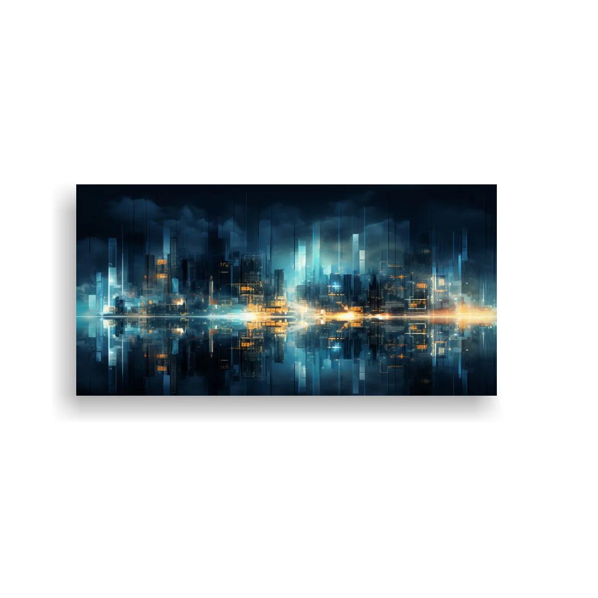Cuadro skyline urbano abstracto con franja luminosa